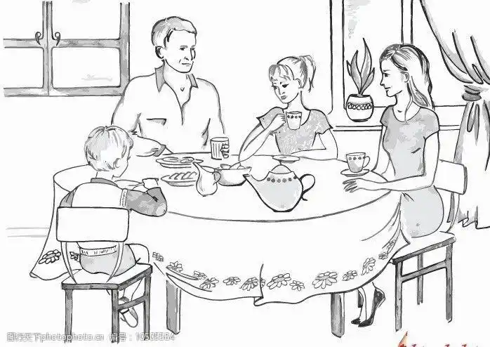手绘幸福的一家人图片
