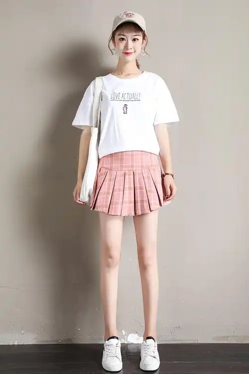 超短裙无安全超短裙超短裙女格子百褶裙无安全内衬高腰半身裙子矮个子