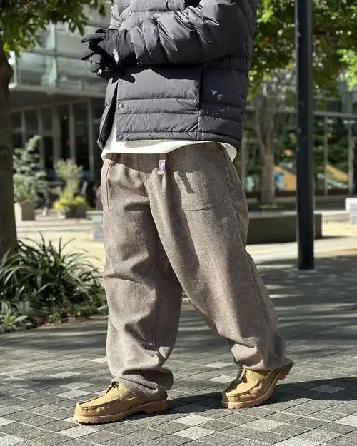 日本北面紫标裤子人字呢萝卜裤