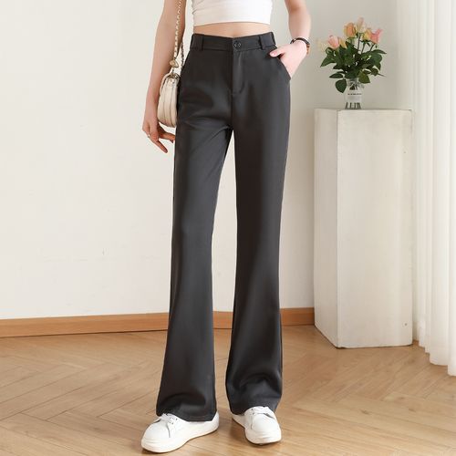 春夏新款时尚百搭休闲女裤子显瘦高腰纯色微喇裤洋气女式西装裤潮