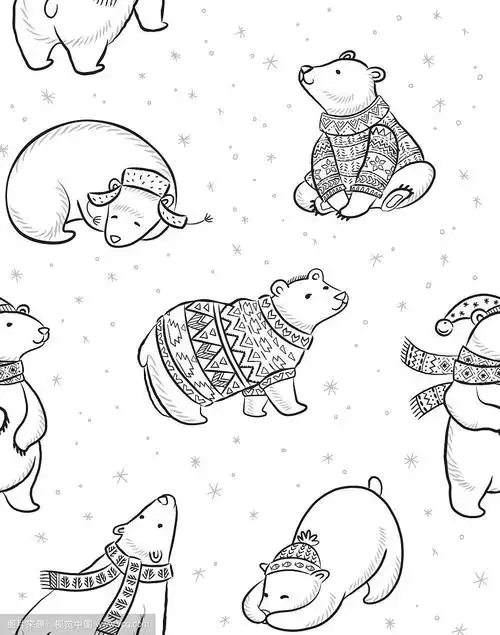 黑白手绘的北极熊无缝衔接