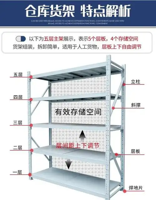 天祯五层货架仓库仓储置物架快递多层超市组装重型铁架子六层自由组合