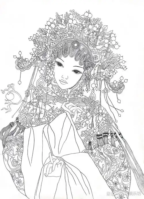 线描:国粹戏曲花旦中国风 百度找的图很喜欢 画不出彩图,就画个线描吧