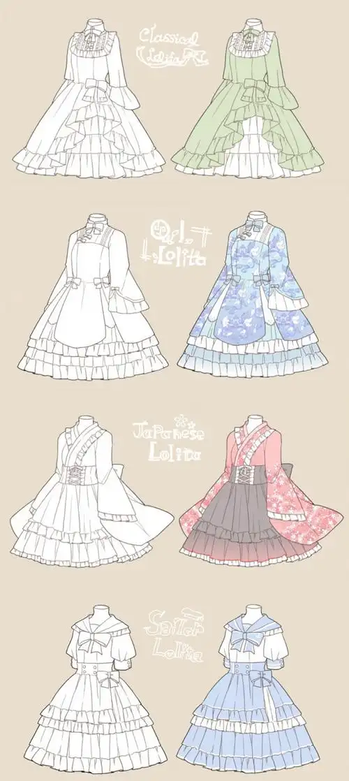 绘画干货82款动漫人物lolita服装裙子衬衫制服等转需