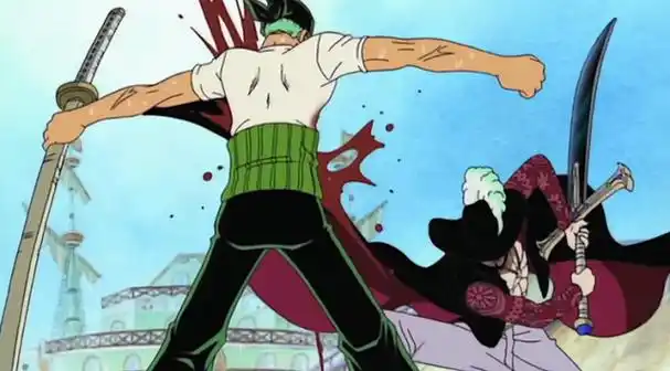 挨了鹰眼正面一刀的索隆