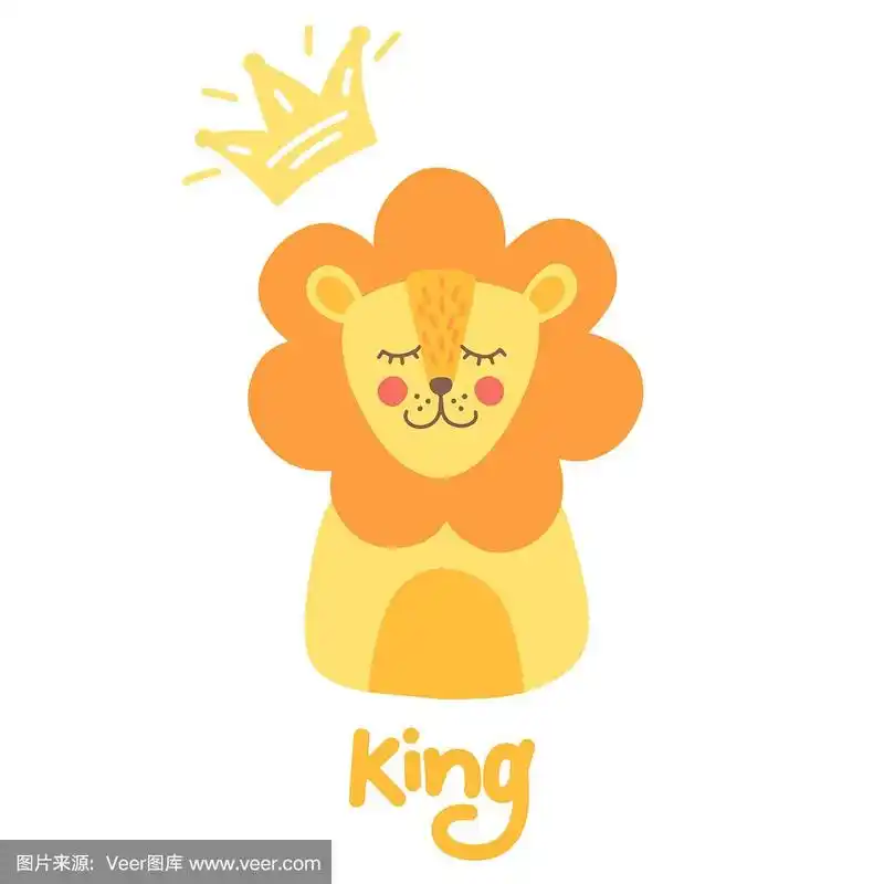 可爱的快乐的小狮子在一个卡通风格的手工皇冠.