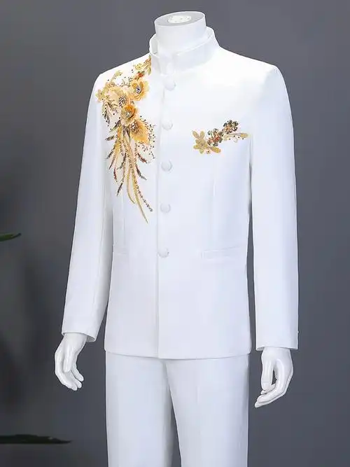 舞台服装演出服合唱团学生中式主持人歌手礼服表演青年男装中山装