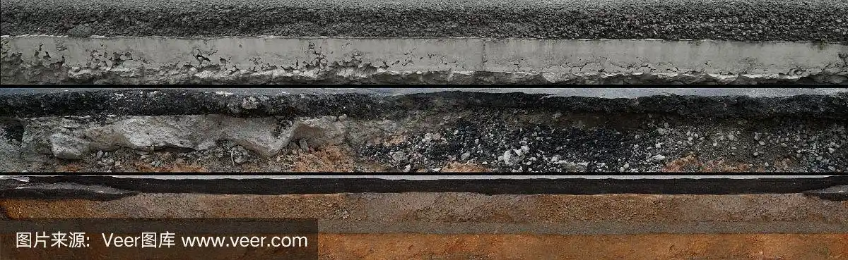 层状沥青路面边纹理与地下土地质剖面