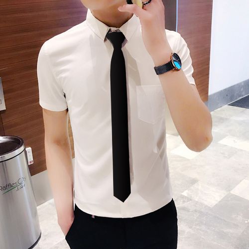 白衬衫韩版长上班修身帅气学院情侣领带男女潮流衬衫