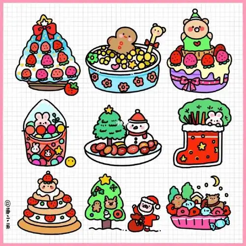 圣诞节美食简笔画手帐素材贴纸