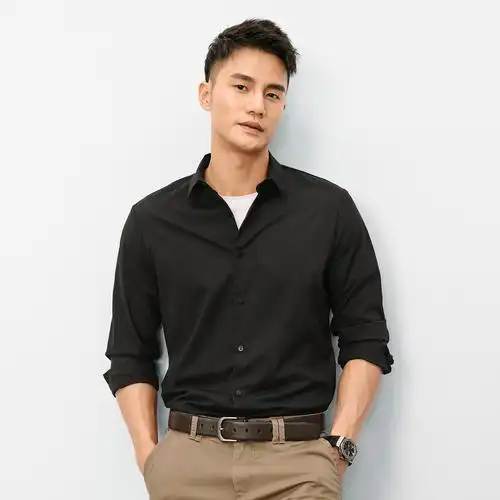 酷衣购男装秋季新款男士长袖衬衫商务休闲免烫衬衫