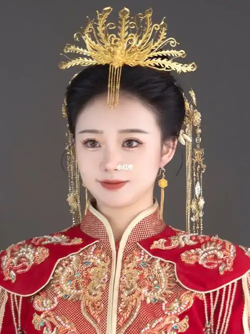纯黄金头饰凤冠出嫁中式仪式造型荆州新娘