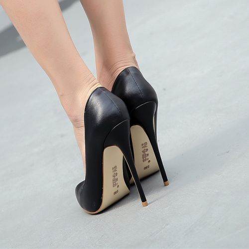 超高跟鞋女细跟尖头浅口鞋亚光黑色12cm10cm8cm职业女鞋公主秋季