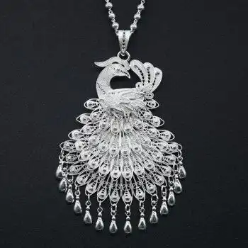 手工凤回头凤凰银项链礼品生日礼物民族风四层中号搭配3mm70厘米银链