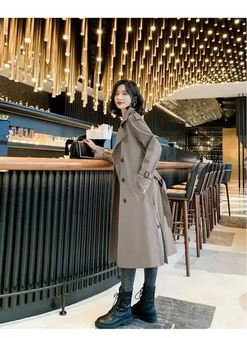 示诗长风衣女长风衣女长款风衣女生风衣女中长款2022年春装新款英伦风