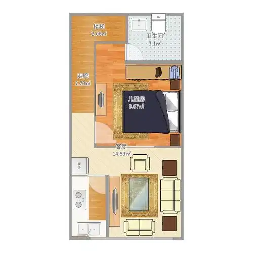 长方形门市二楼,改一室一厅