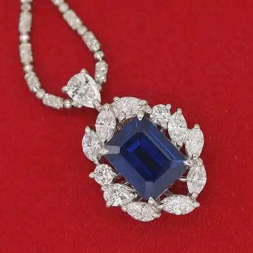 上身璀璨夺目!pt,重12.9克,链长45cm.#珠宝  #蓝宝石 #项链