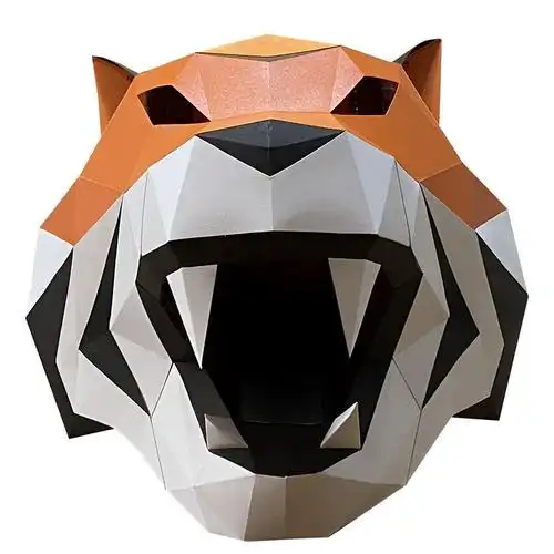 老虎面具儿童动物凶虎头套创意手工折纸diy老虎面具派对表演道具布置