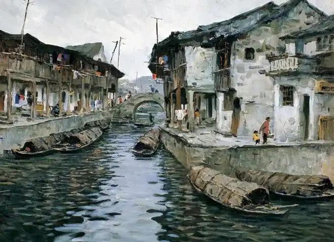 油画中的江南水乡