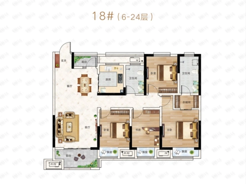 17#楼19#楼 四室两厅两卫 6-24层