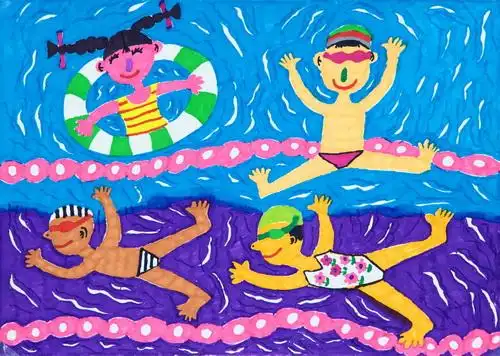 少儿书画作品-《游泳》/儿童书画作品《游泳》欣赏_中国少儿美术教育
