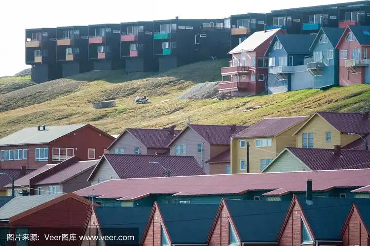 斯瓦尔巴群岛朗伊尔城五颜六色的建筑