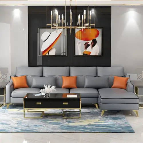 北欧轻奢奢风后现代沙发简约大小户型转角贵妃皮艺沙发