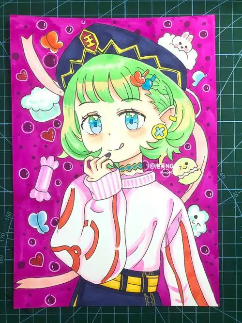 中级动漫女生半身人物附线稿