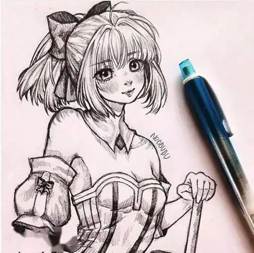 他笔下的素描动漫,每一张都很吸睛,这线稿太好看了!