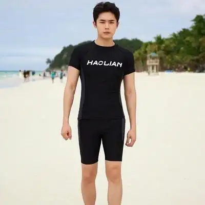 男士游泳上衣加大码泳衣专业速干五分s泳裤加肥240斤防晒短袖泳装