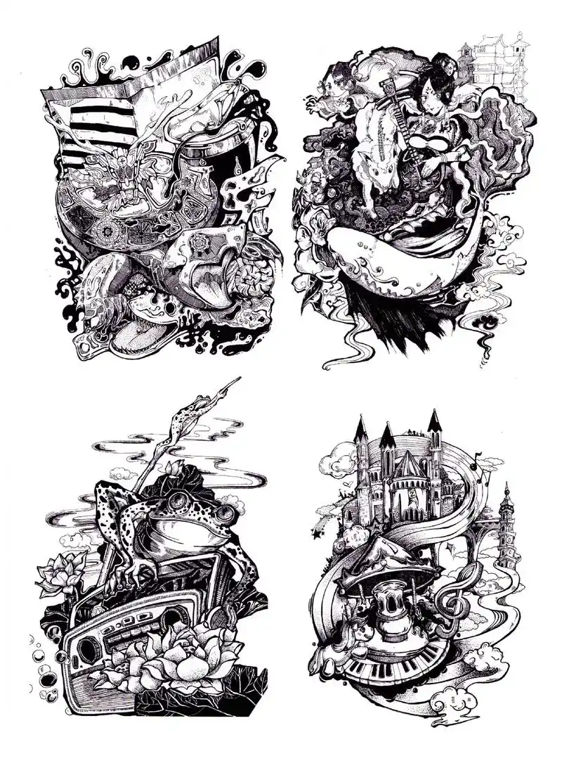 杭州师范大学艺术设计考研/黑白装饰画.图形创意作品素材分享 - 抖音