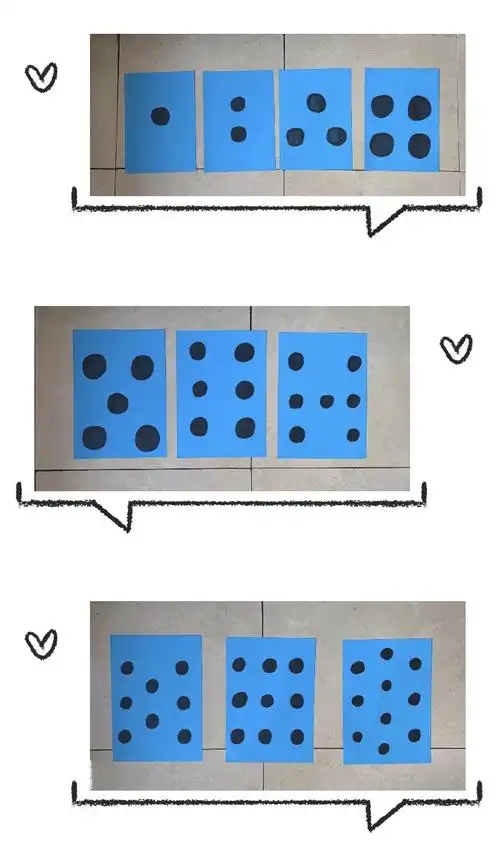 在10张纸上分别画出对应数字1-10的小圆点.