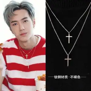 王一博同款十字架挂坠项链潮冷淡风朋克简约复古钛钢锁骨链不掉色