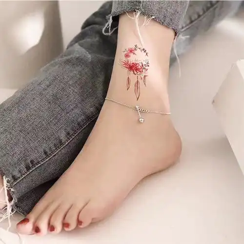 60张彼岸花纹身贴防水女持久锁骨脚踝曼珠沙华半图案文身贴纸