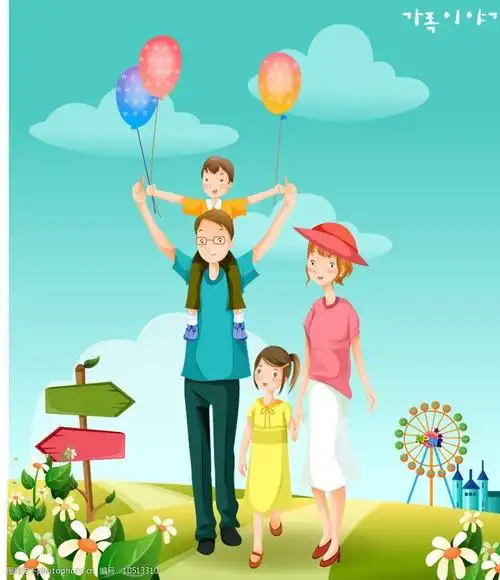 游乐园快乐幸福的一家人图片