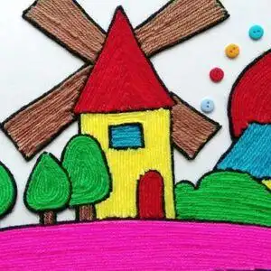 益智儿童diy创意材料包幼儿园毛线纽扣画趣味亲子手工贴画风车a4