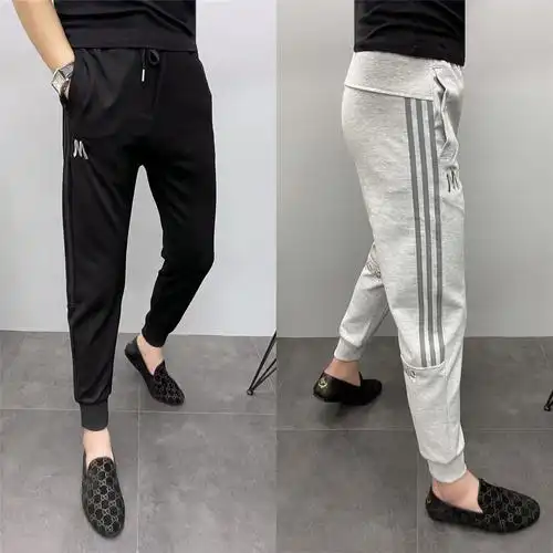 秋季男士束脚裤潮流运动三道杠裤子时尚刺绣字母束腿网红同款男裤