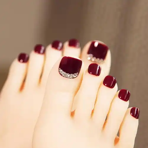 假脚指甲贴片美甲贴片脚趾甲成品韩国短款香槟金色防水夏天脚甲片