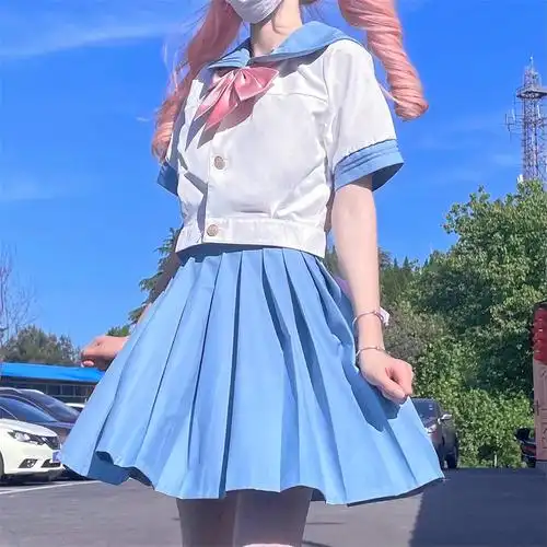 实拍现货短袖套装蓝色水手服中间服jk制服学院风基础款 - 17网
