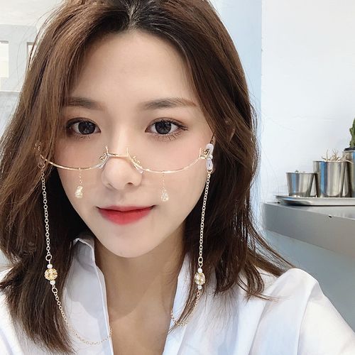 个性下半框水滴眼镜架女网红同款ins原宿装饰链条吊坠日系眼镜框