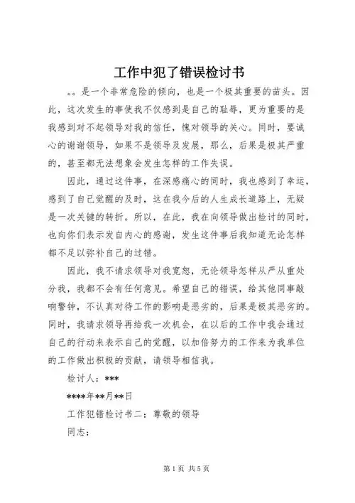 工作中犯了错误检讨书docx
