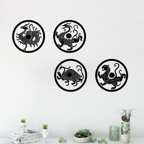 青龙白虎朱雀神武四象八卦中式古典书房墙贴装饰画贴纸贴画贴花