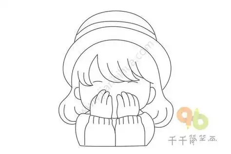 小女孩害羞简笔画手绘