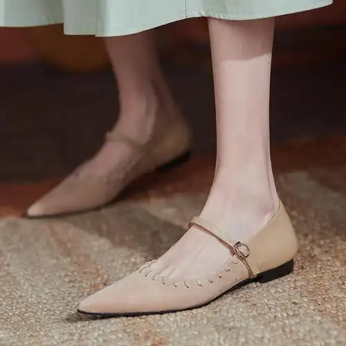 雨丝家 小香风玛丽珍女鞋复古一字扣尖头浅口单鞋女平底新款春秋