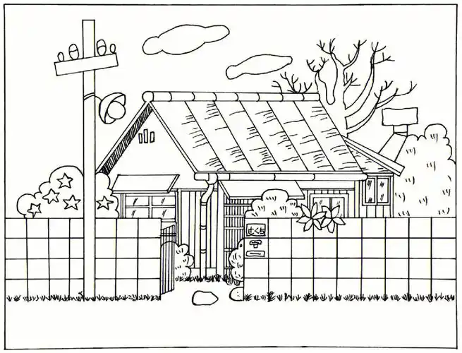 666黑白简笔画樱桃小丸子的家