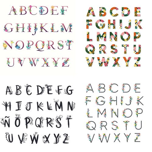 a0705字母样式花卉鲜花装饰创意英文简约字体eps设计素材ai矢量图