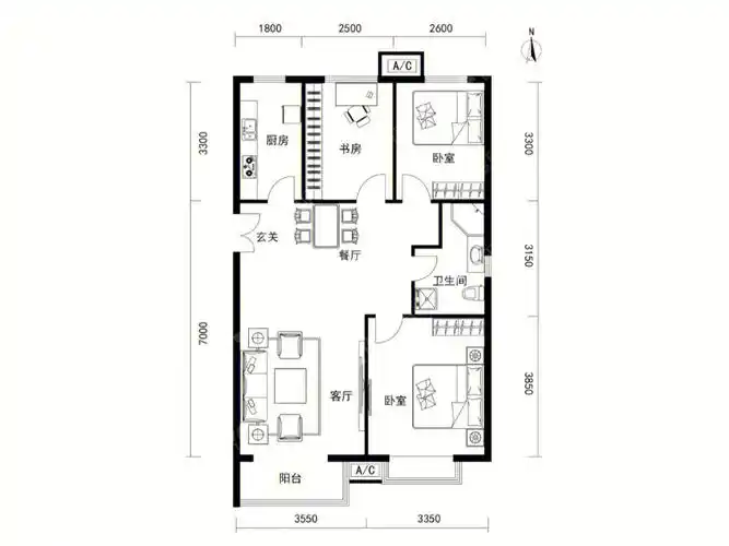 经典户型97平三居室价格优质
