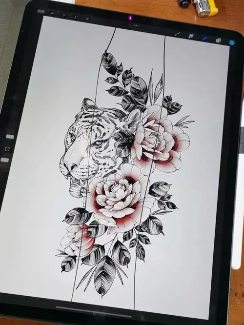 心有猛虎细嗅蔷薇遮盖作业纹身