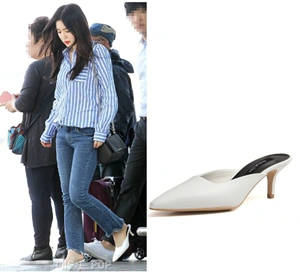 red velvet裴珠泫同款 韩国代购rachel cox正品 牛皮尖头细跟拖鞋