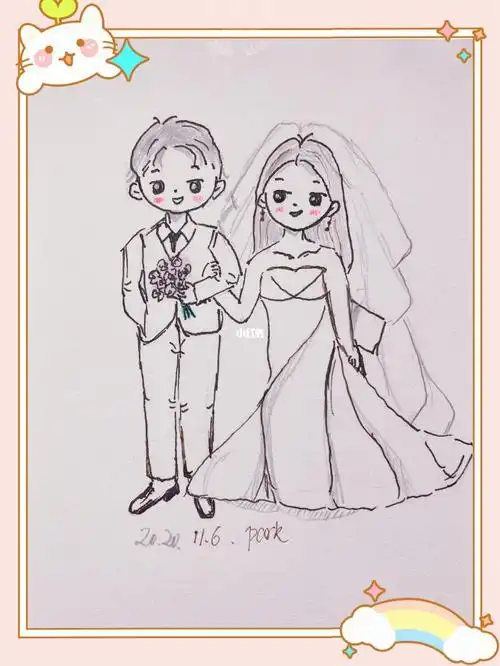 可爱婚纱照动漫简笔画